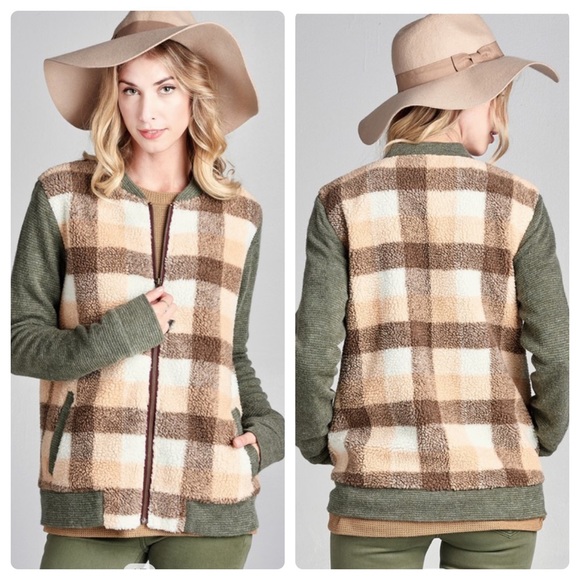 1 left❤️2 for $40❤️gingham Sherpa bomber jacket - Picture 5 of 10